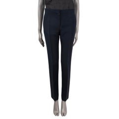 CHRISTIAN DIOR bleu nuit laine et soie 30 MONTAIGNE DRESS Pantalon 36 XS