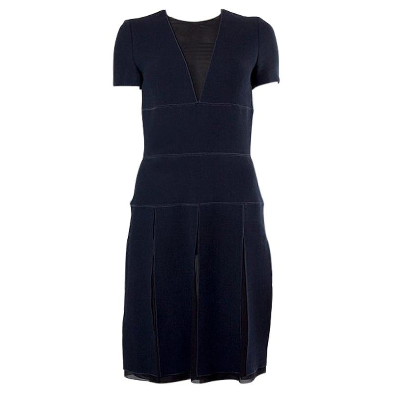 CHRISTIAN DIOR midnight blue wool & silk chiffon PANELED Cocktail Dress 38