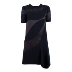 CHRISTIAN DIOR midnight blue wool & silk EMBELLISHED Cocktail Dress 38