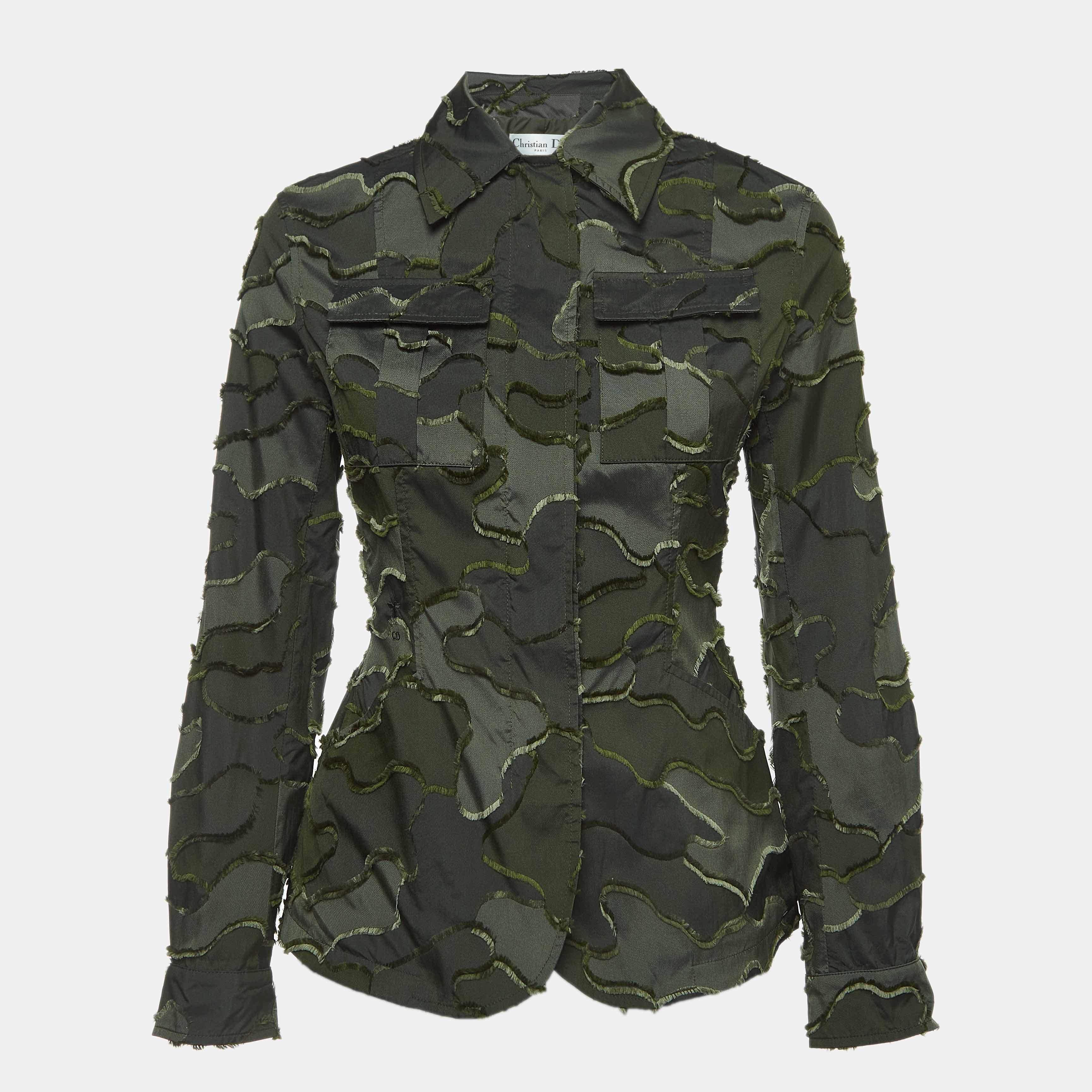 Christian Dior Military Green Camouflage Synthetic Zip Front Jacket S For Sale 1
