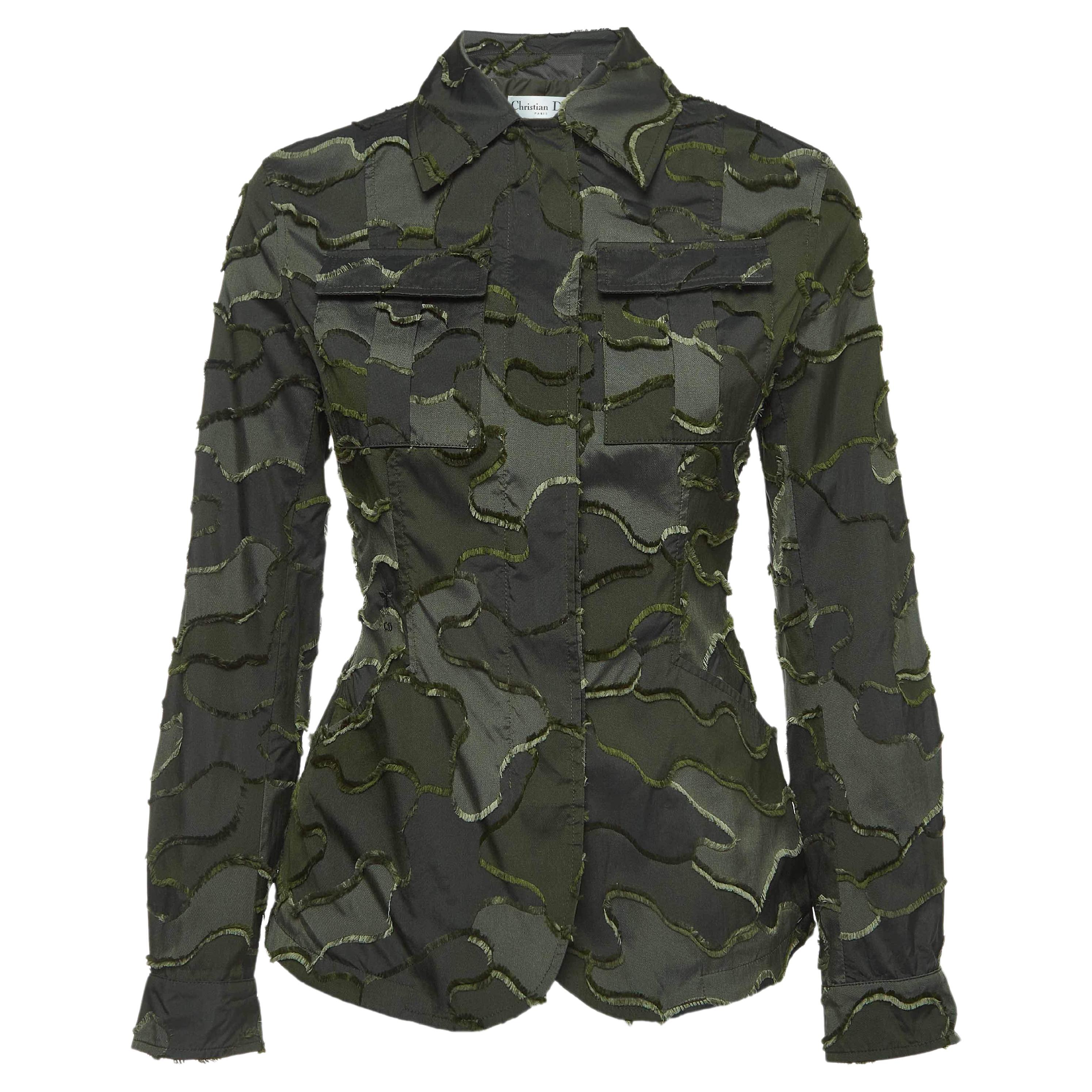 Christian Dior Military Green Camouflage Synthetic Zip Front Jacket S For Sale