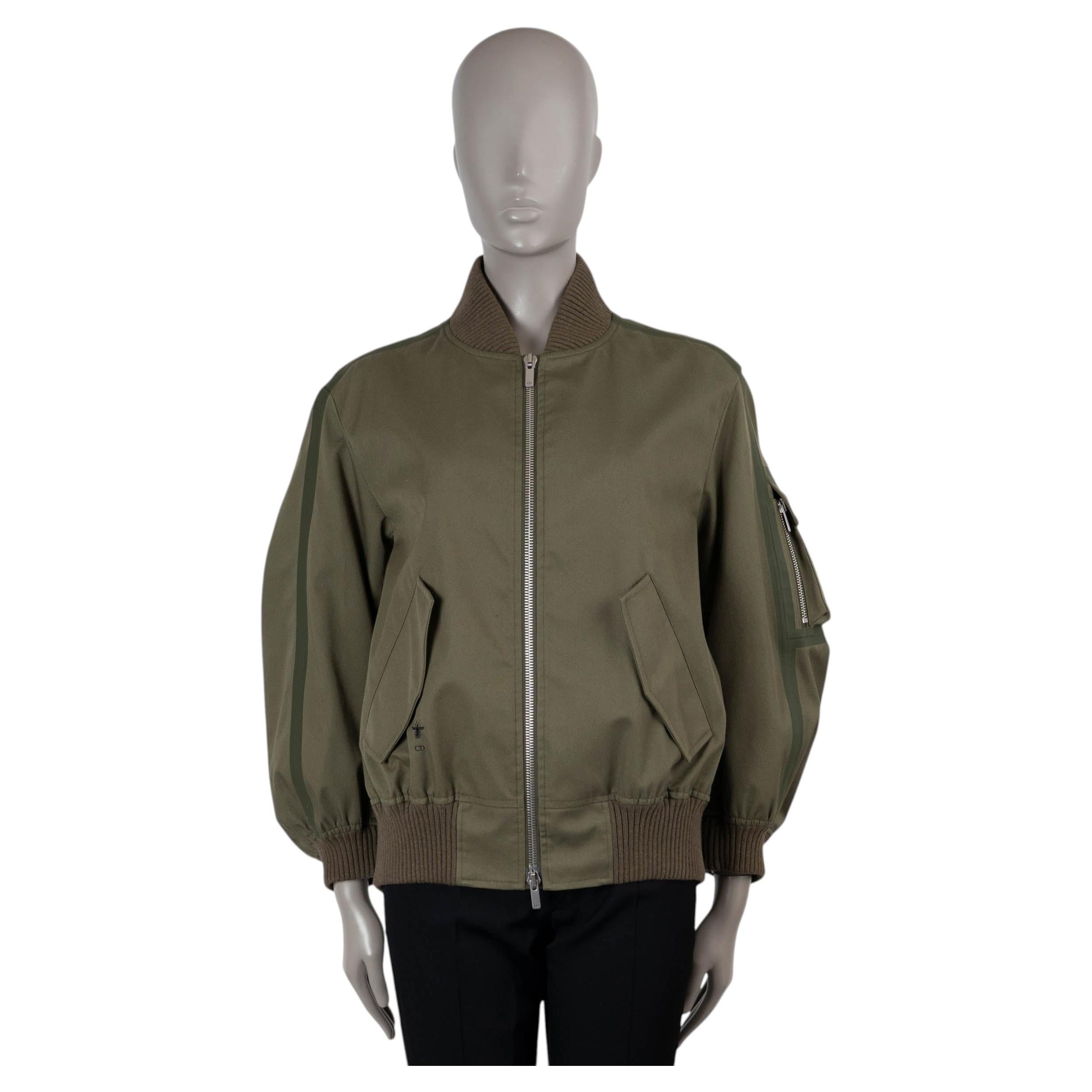 CHRISTIAN DIOR military green cotton blend SIDE STRIPE BOMBER Jacket M