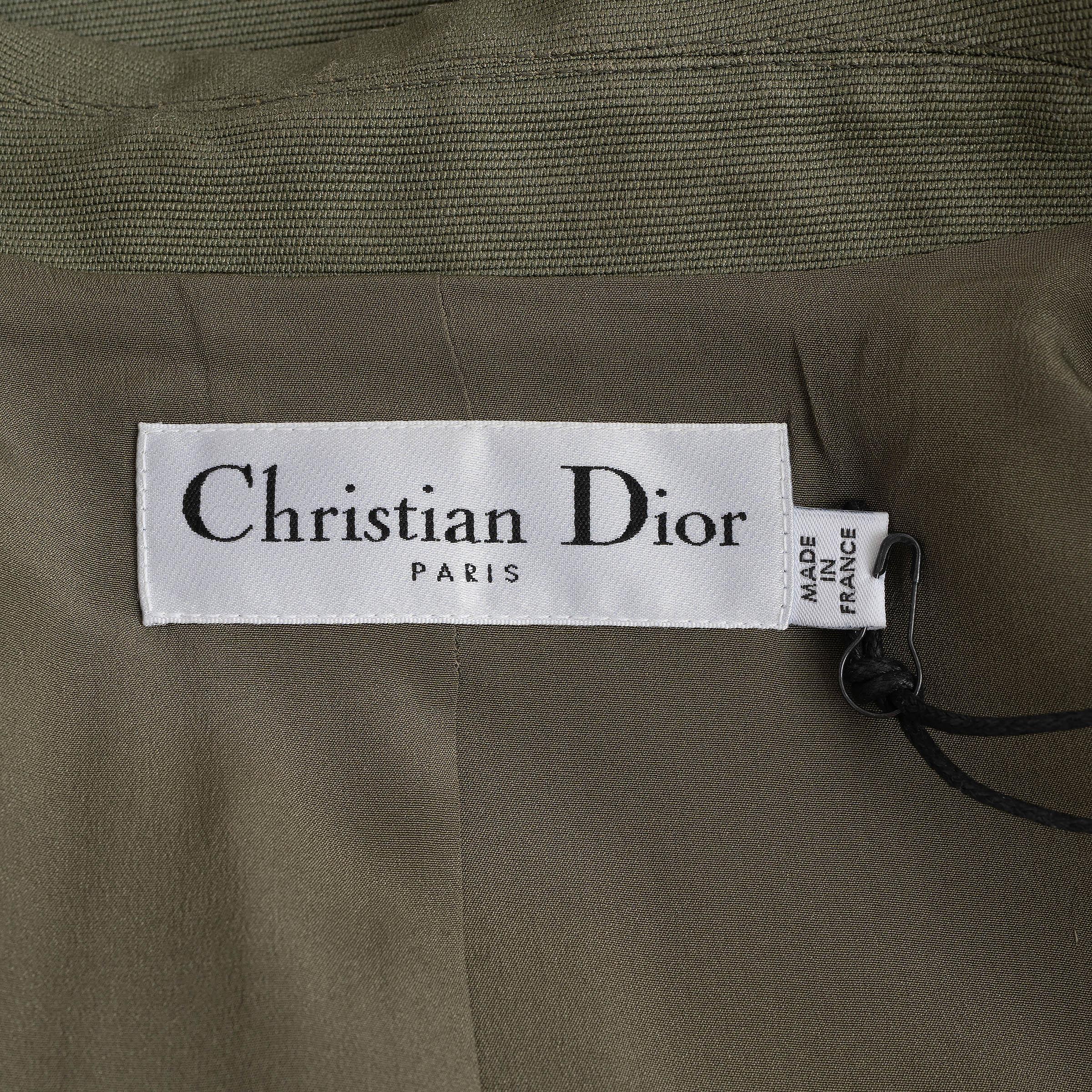 CHRISTIAN DIOR military green silk 2019 BAR SHORT Vest Jacket 38 S For Sale 2