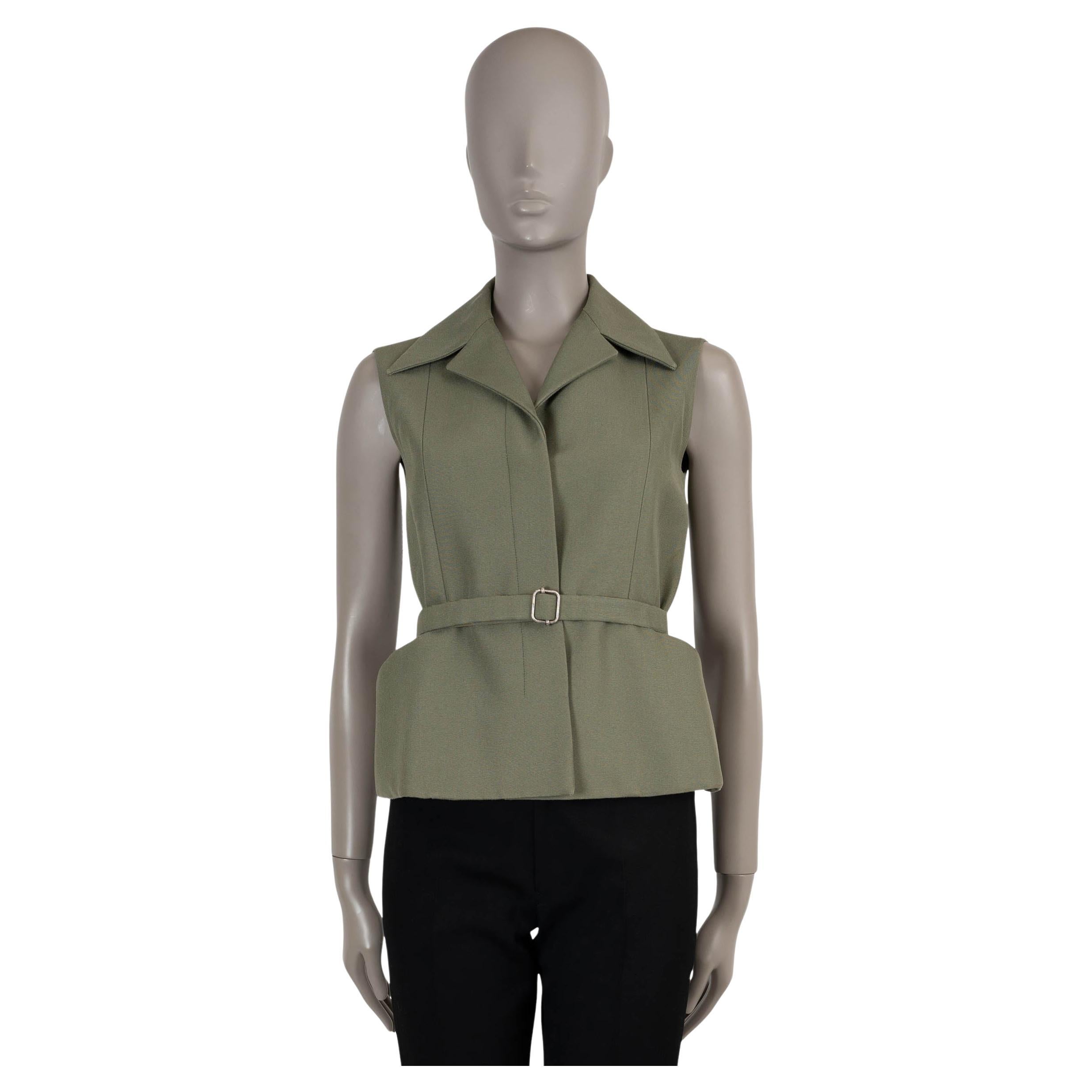CHRISTIAN DIOR military green silk 2019 BAR SHORT Vest Jacket 38 S For Sale
