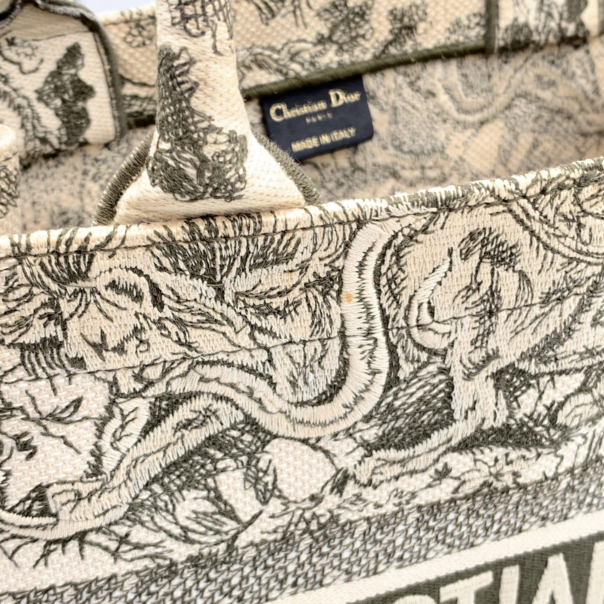 Christian Dior Military Green Toile De Jouy Medium Book Tote Bag 1