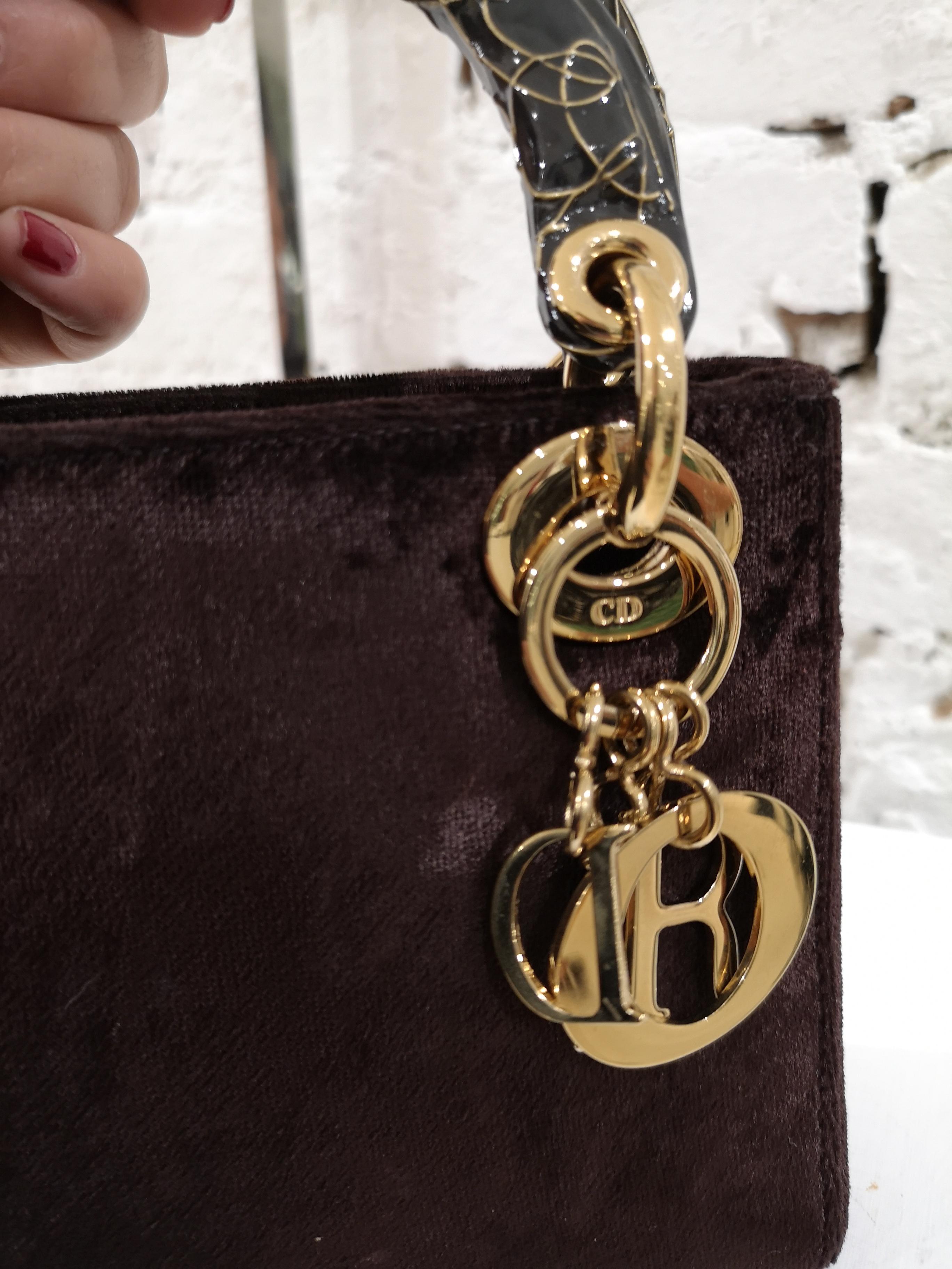 Christian Dior Mini Dior Brown Velvet Handle Bag 5