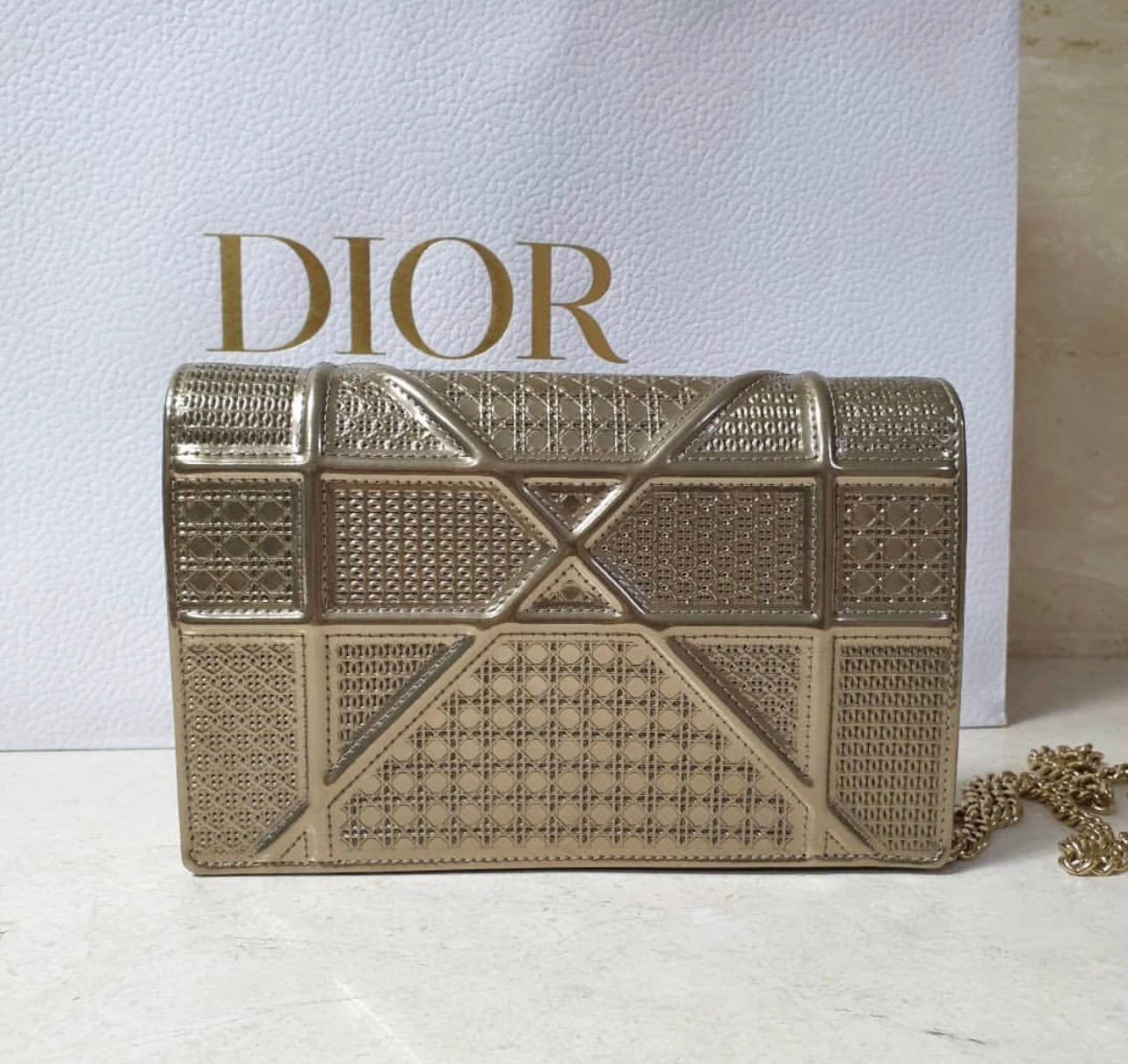 Brown  Christian Dior Mini Diorama Gold Bag 