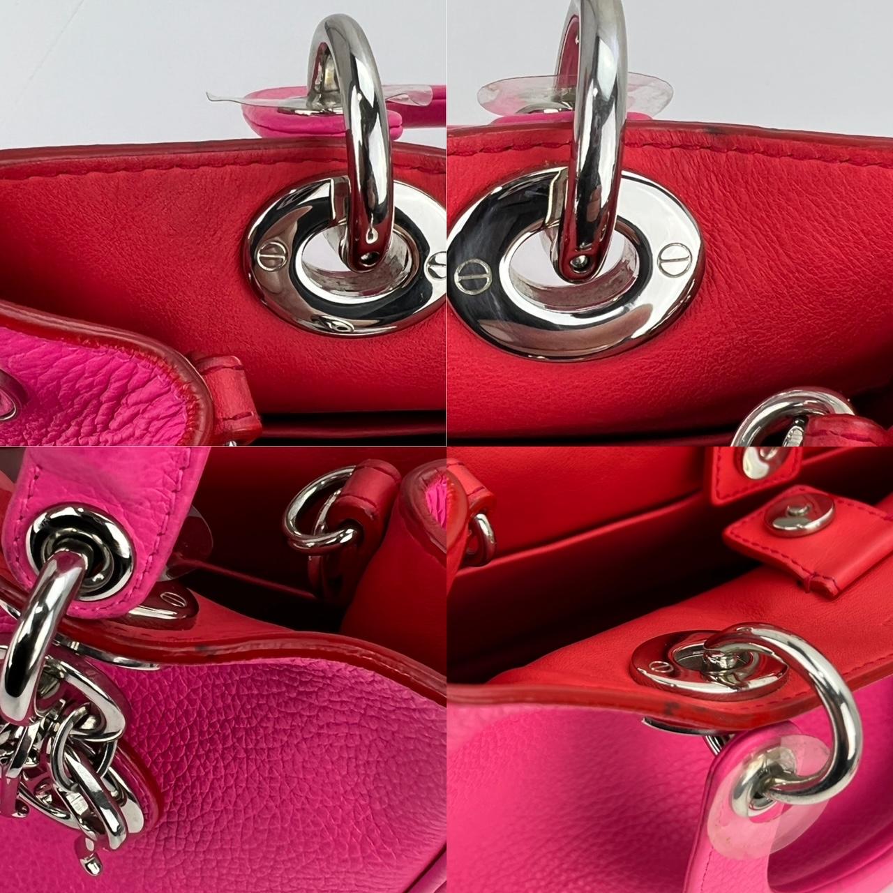 Christian Dior Mini Diorissimo Pebbled  Calfskin Leather Pink Tote  4