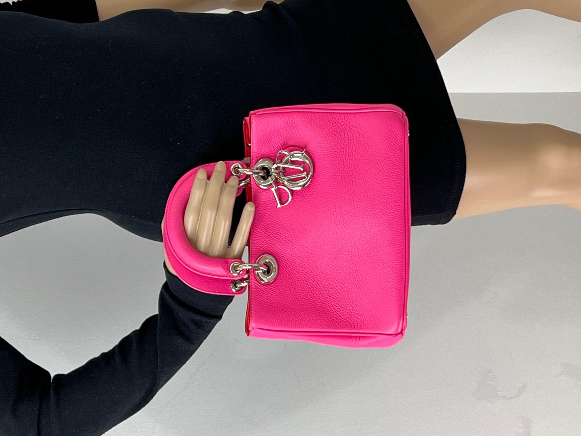 Christian Dior Mini Diorissimo Pebbled  Calfskin Leather Pink Tote  1