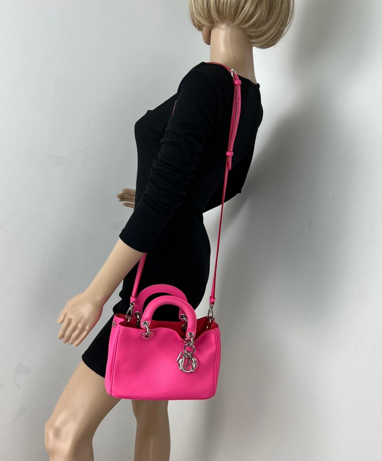 Christian Dior Mini Diorissimo Pebbled  Calfskin Leather Pink Tote  2