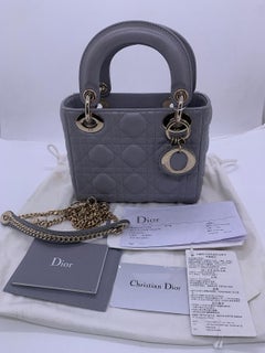 Christian Dior Mini Lady Dior Bag Gray Cannage Lambskin Chain Strap Italy