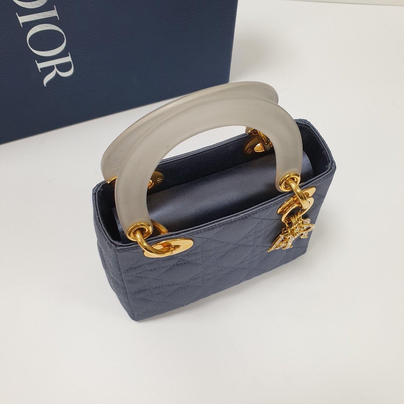 Christian Dior Mini Lady Dior  Blue Gray Satin Handbag 1