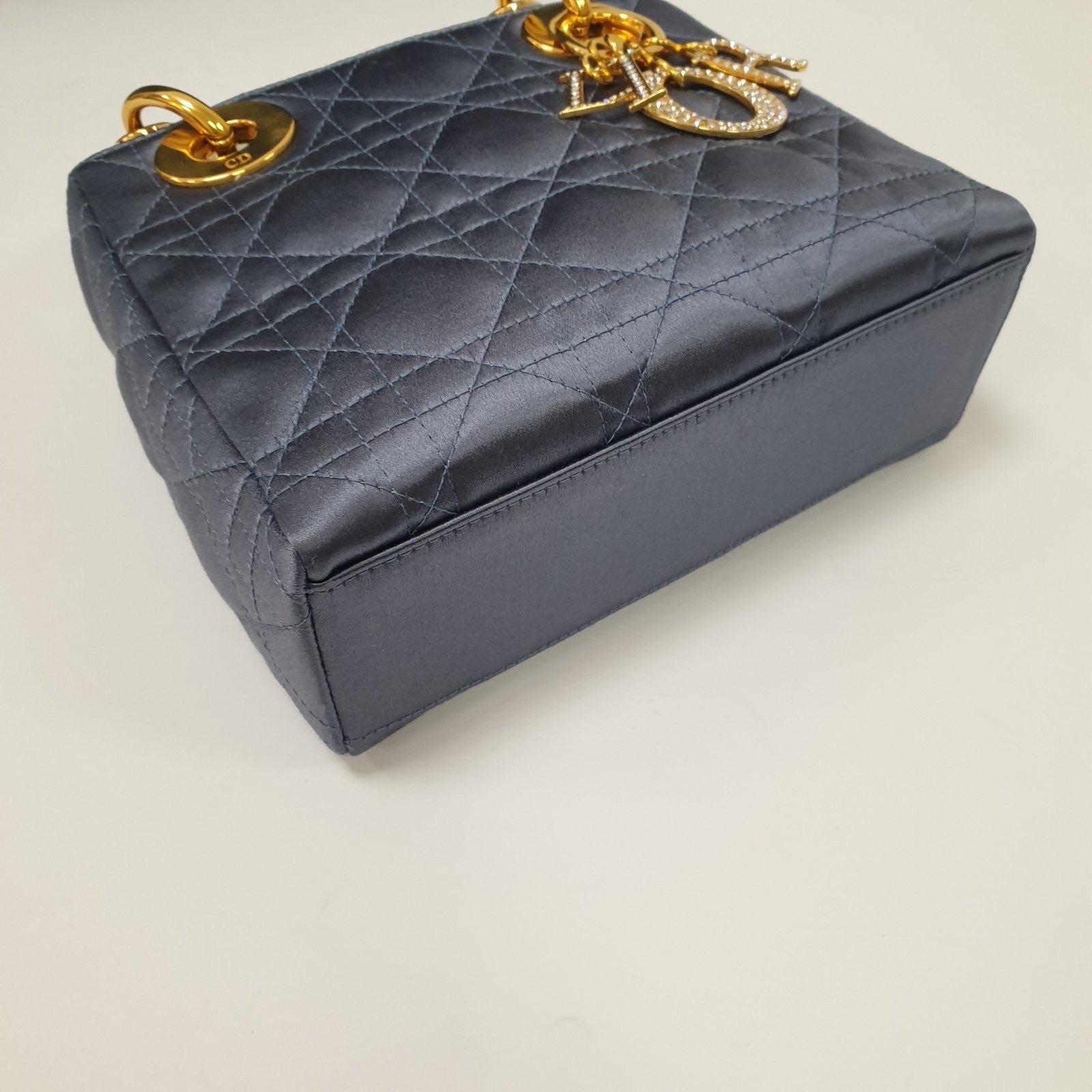 Christian Dior Mini Lady Dior  Blue Gray Satin Handbag 4