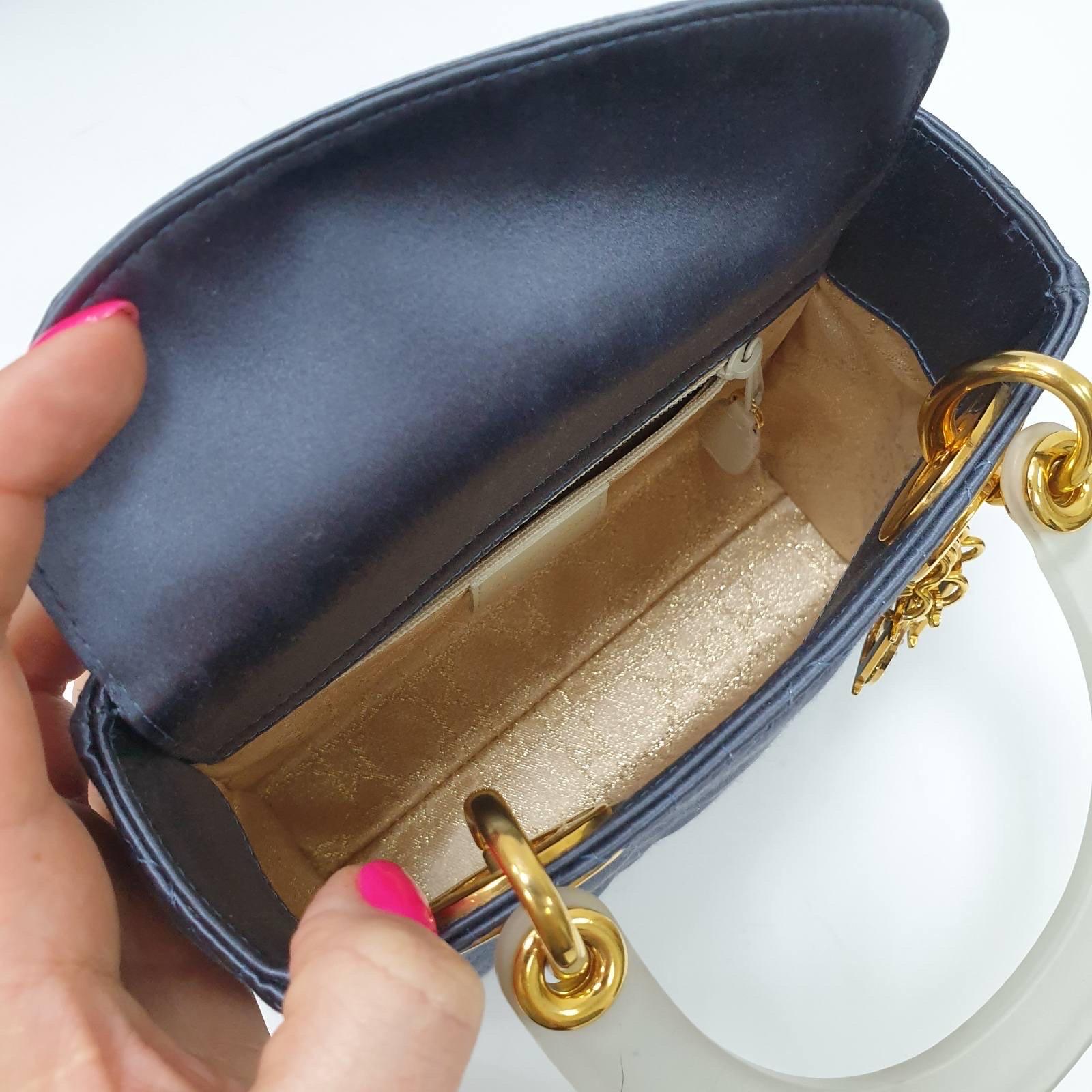 Christian Dior Mini Lady Dior  Blue Gray Satin Handbag 5