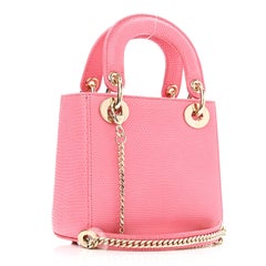CHRISTIAN DIOR Mini Lady Dior Pink Exotic Lizard  Gold Top Handle Shoulder Bag