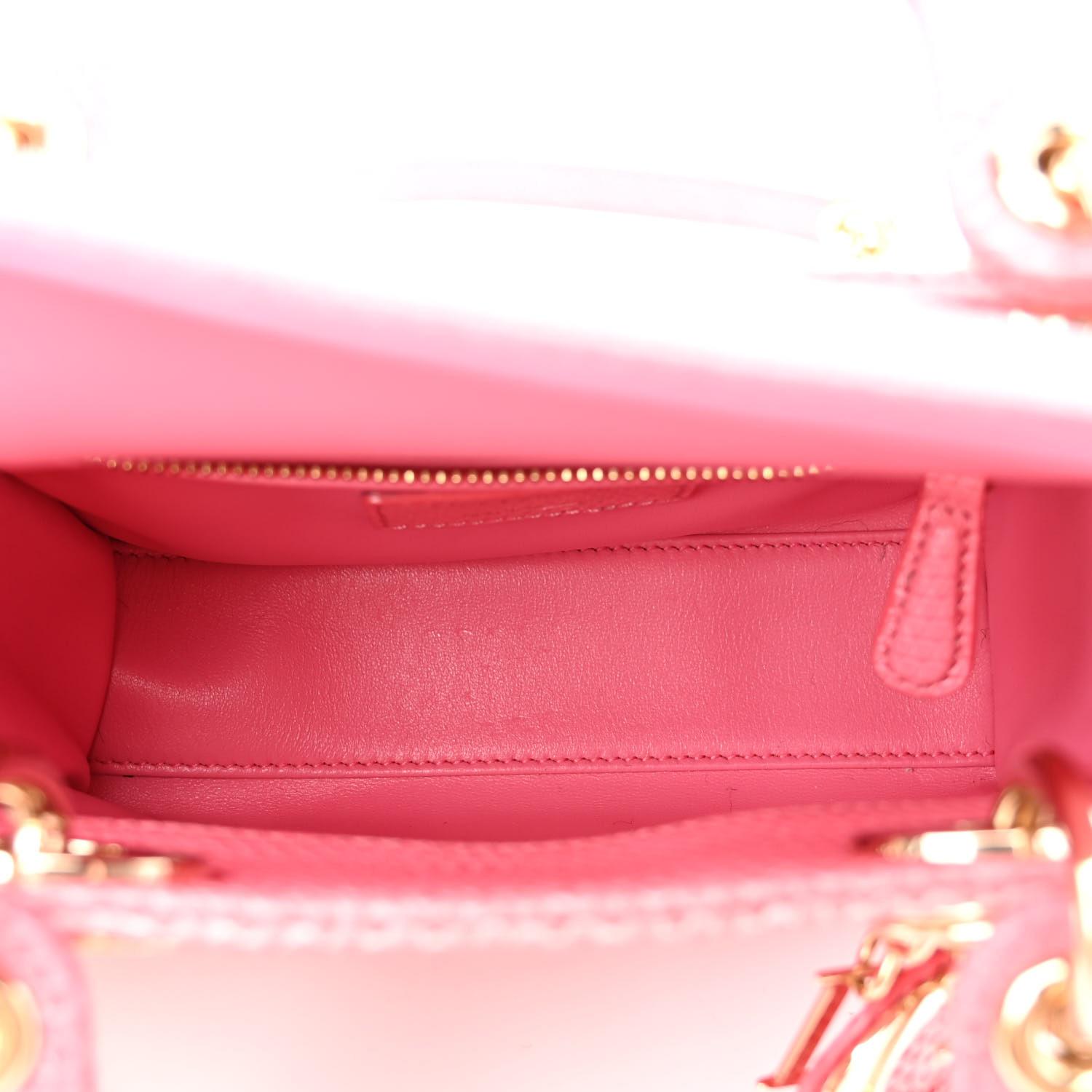 Women's CHRISTIAN DIOR Mini Lady Dior Pink Exotic Lizard  Gold Top Handle Shoulder Bag