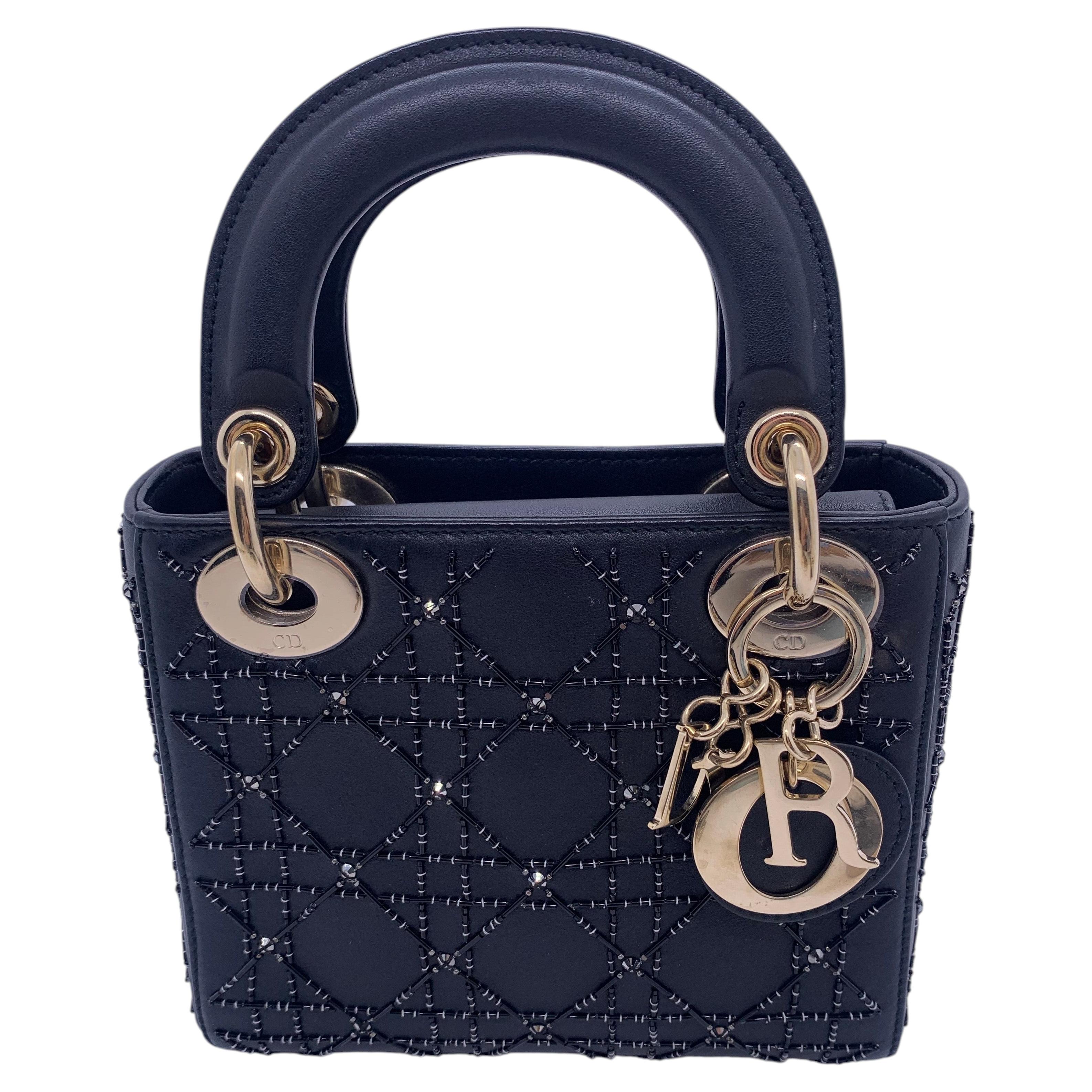 Christian Dior Mini Lady Dior Tote Bag Black Chai Leather Shoulder Bag