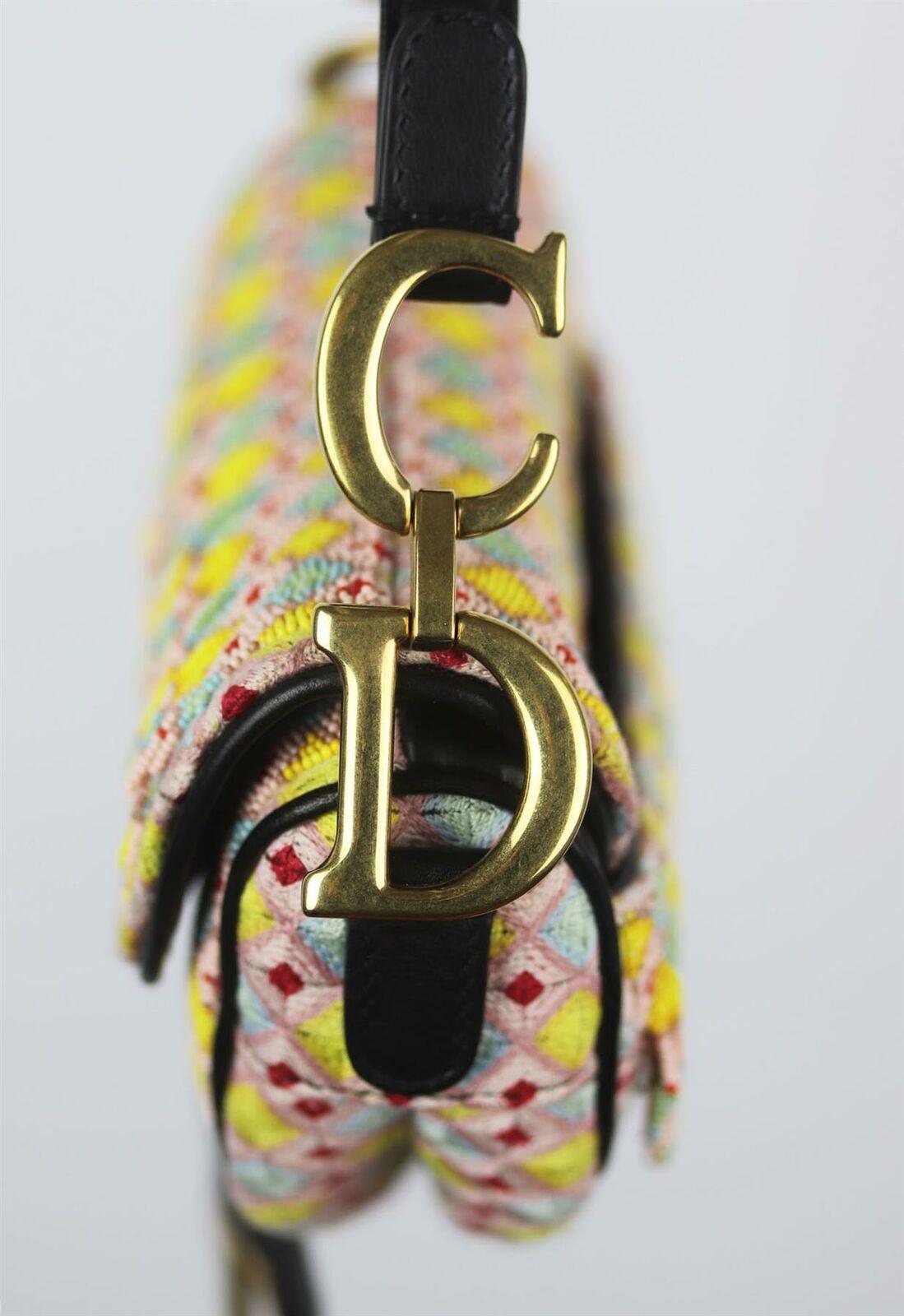 Beige Christian Dior Mini Saddle Bead Embellished Leather Handbag