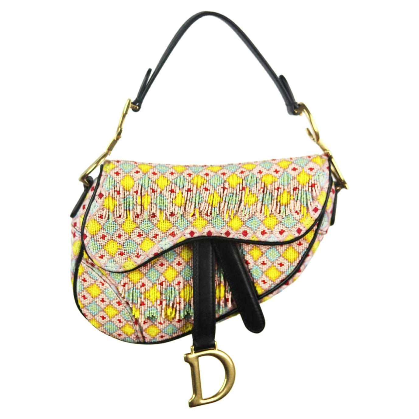 Christian Dior Mini Saddle Bead Embellished Leather Handbag