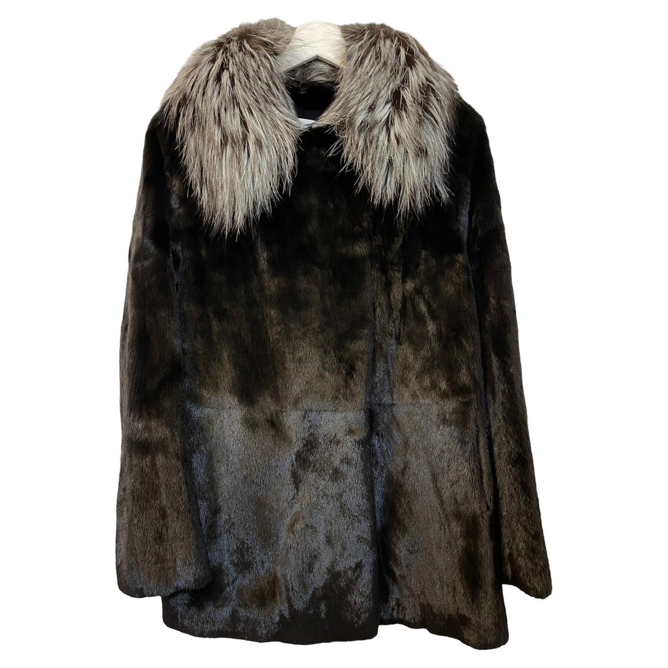 Louis Vuitton Monogram Black Trench Coat with Fox Fur Collar - Size US 4 at  1stDibs