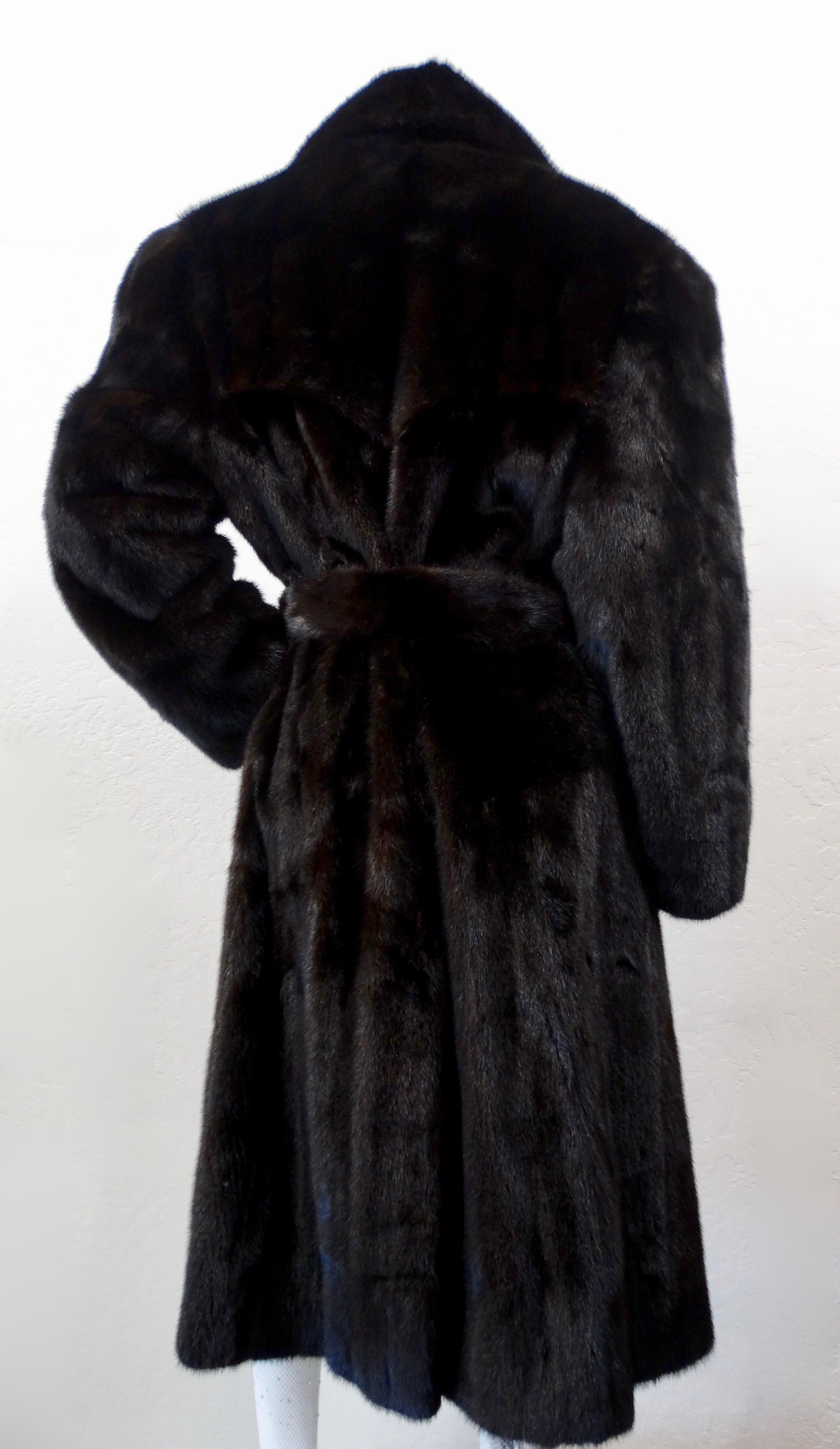 Black Christian Dior Mink Fur Belted Coat 