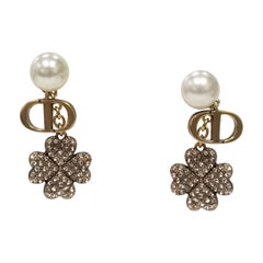 Christian Dior Mise En Dior Tribal Crystal Clover and Faux Pearl Earrings