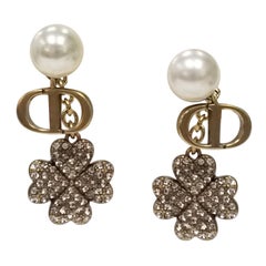 Christian Dior Mise En Dior Tribal Crystal Clover and Faux Pearl Earrings