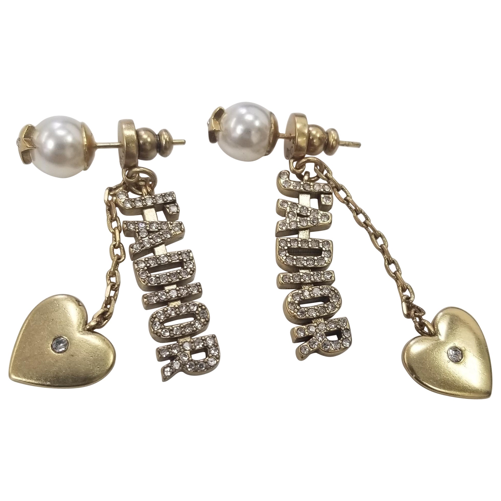 Christian Dior Mise En Dior Tribal Crystal "JADIOR" and faux pearl earrings For Sale