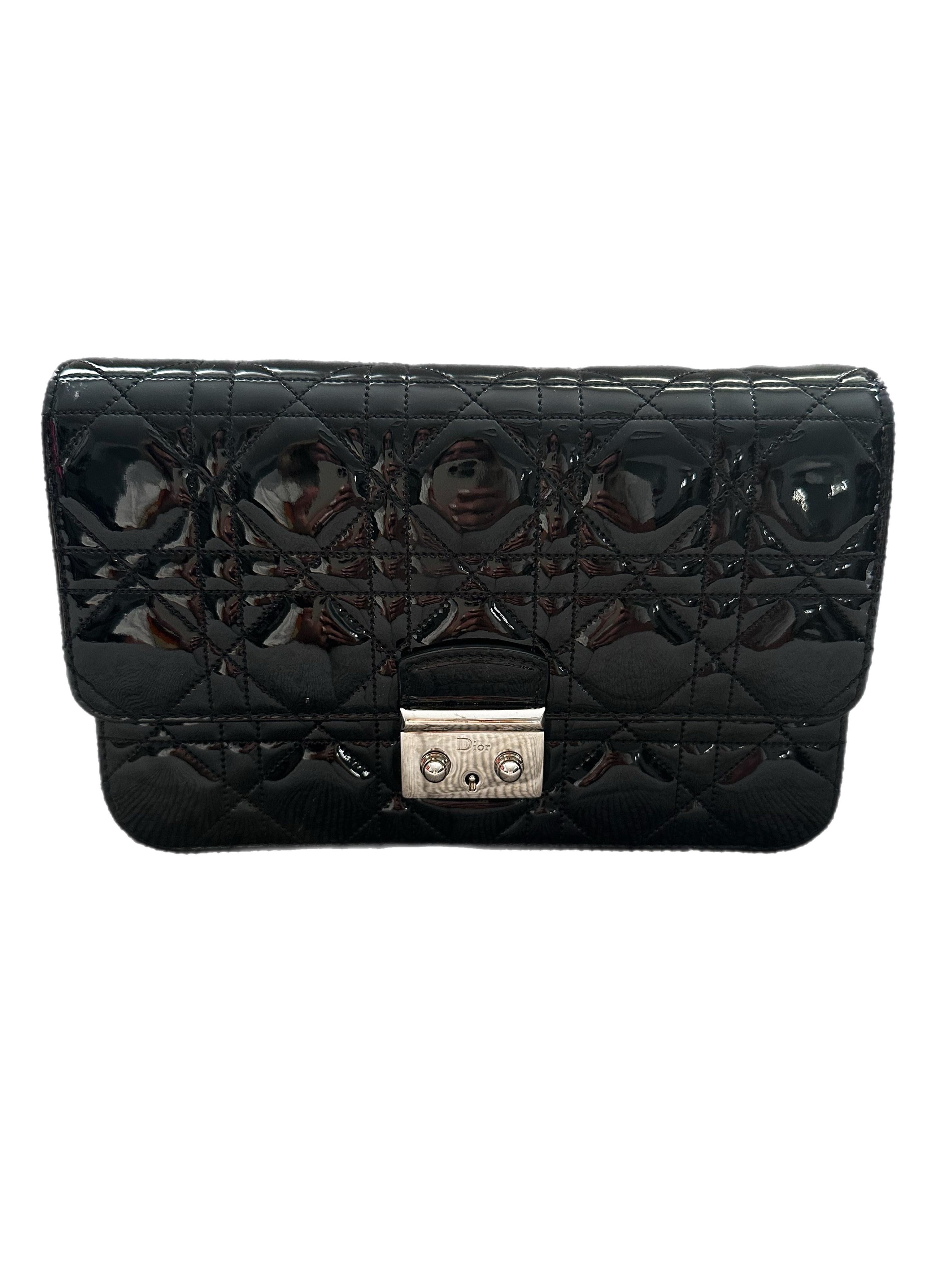 Christian Dior Miss Dior Promenade Cannage Patent Leather Shoulder Bag Black In Good Condition In Humacao, PR