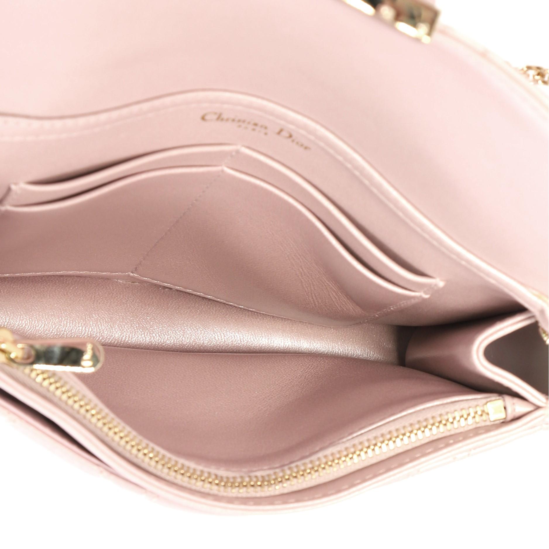 Beige Christian Dior Miss Dior Promenade Wallet on Chain Cannage Quilt Iridescent