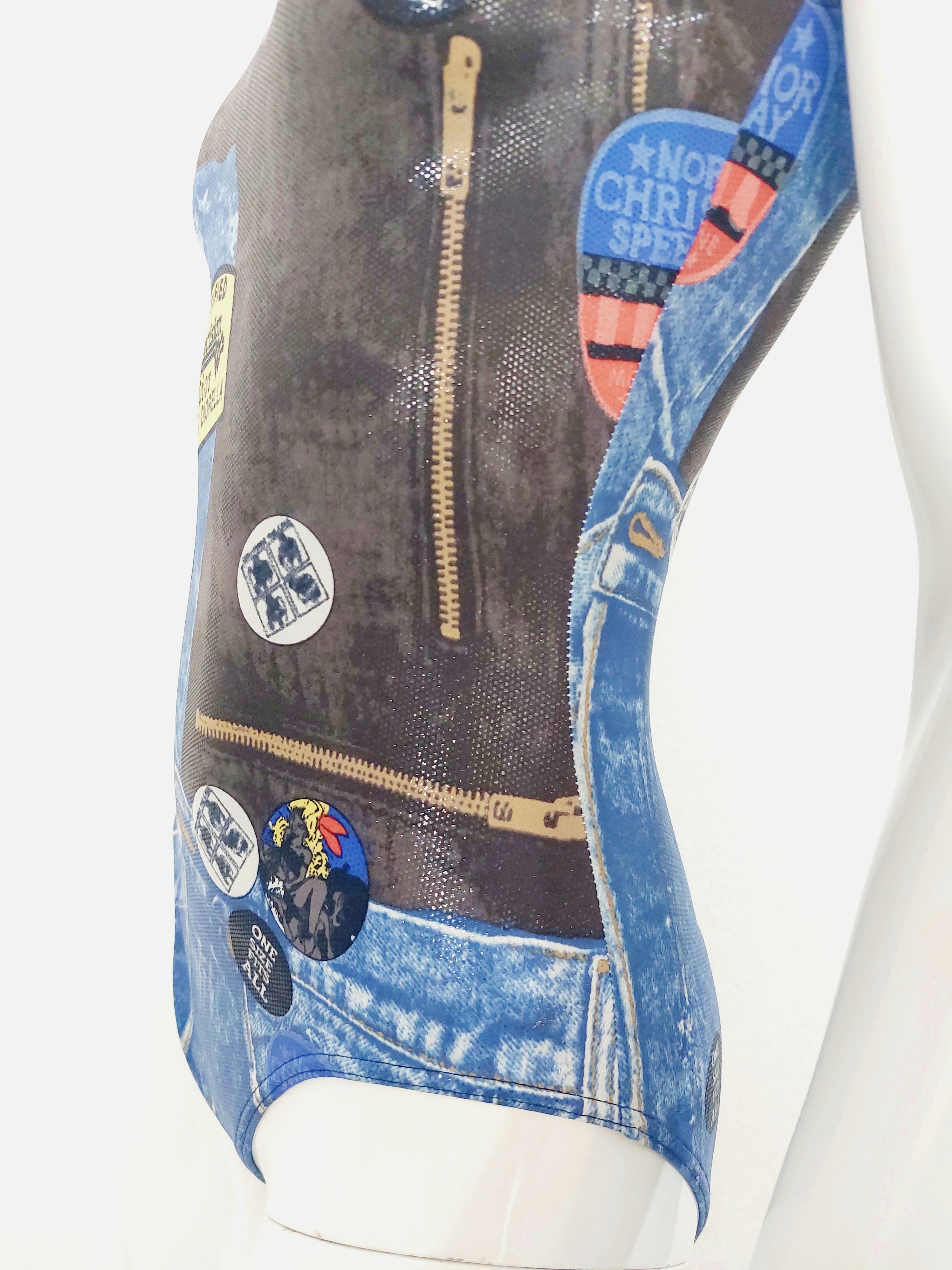 Christian Dior Miss Diorella Trompe L'oeil glänzender Wet Look Jeans-Badeanzug mit Stempel im Angebot 6
