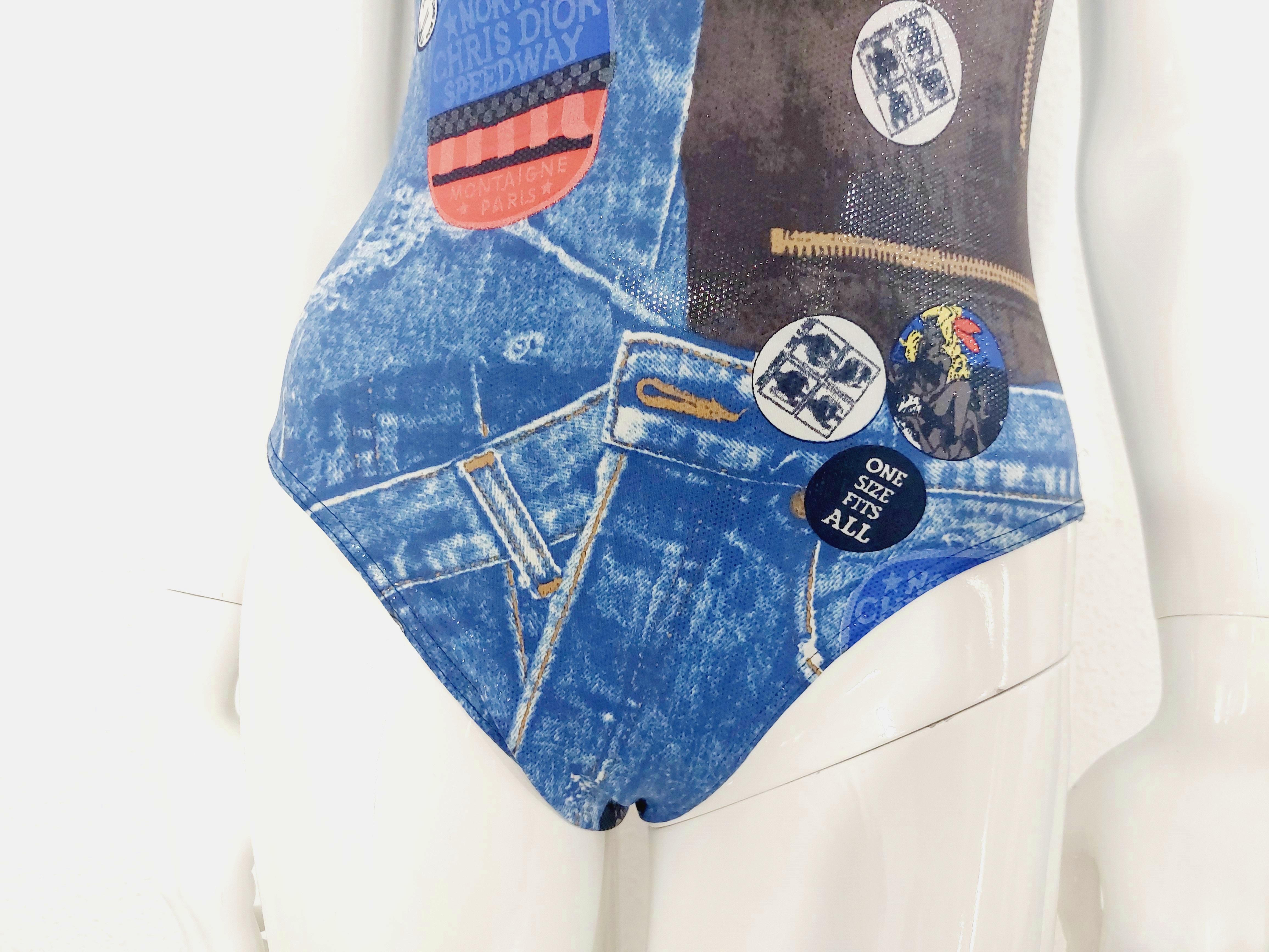 Christian Dior Miss Diorella Trompe L'oeil glänzender Wet Look Jeans-Badeanzug mit Stempel im Angebot 12