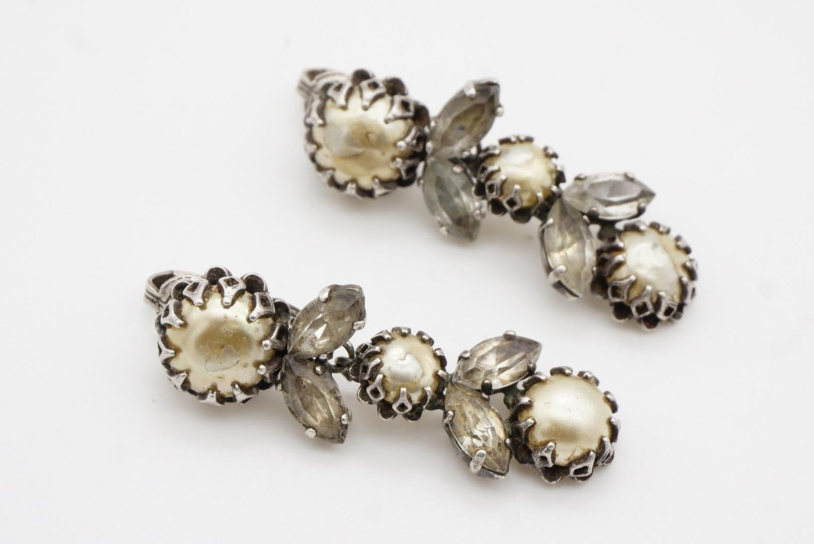 Christian Dior Mitchel Maer 1950 Pearls Crystals Flower Leaf Long Drop Earrings For Sale 5