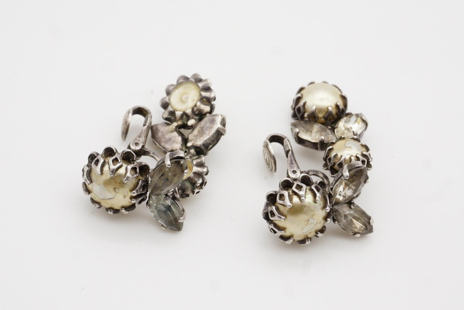 Christian Dior Mitchel Maer 1950 Pearls Crystals Flower Leaf Long Drop Earrings For Sale 8