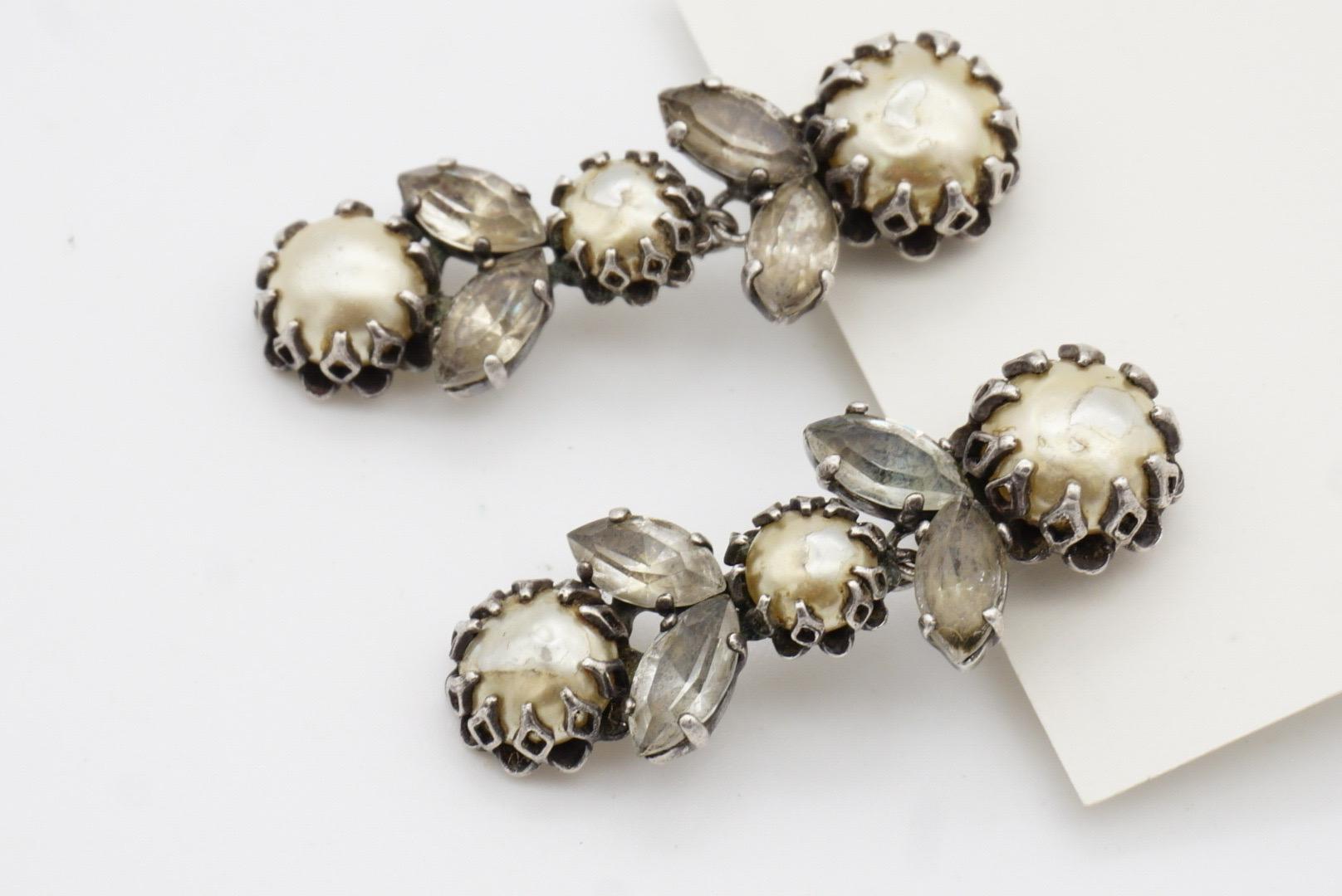 Christian Dior Mitchel Maer 1950 Pearls Crystals Flower Leaf Long Drop Earrings 4