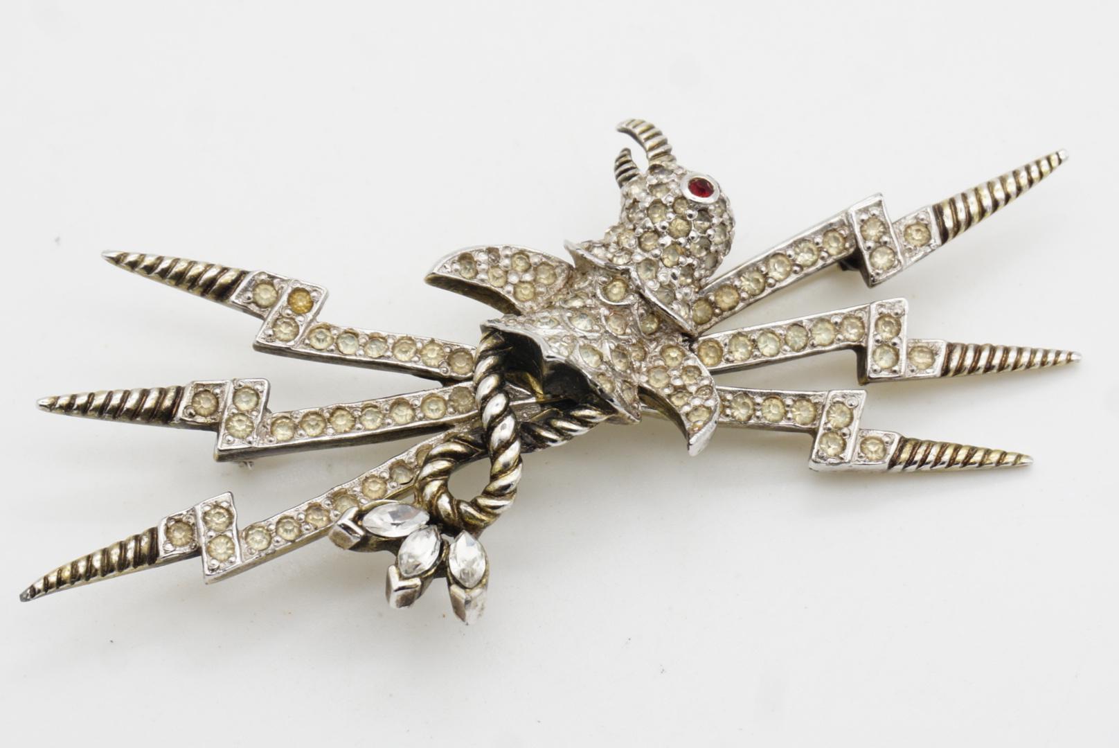 Christian Dior Mitchel Maer 1950 Red Eye Bird Penguin Crystals Lightning Brooch For Sale 5