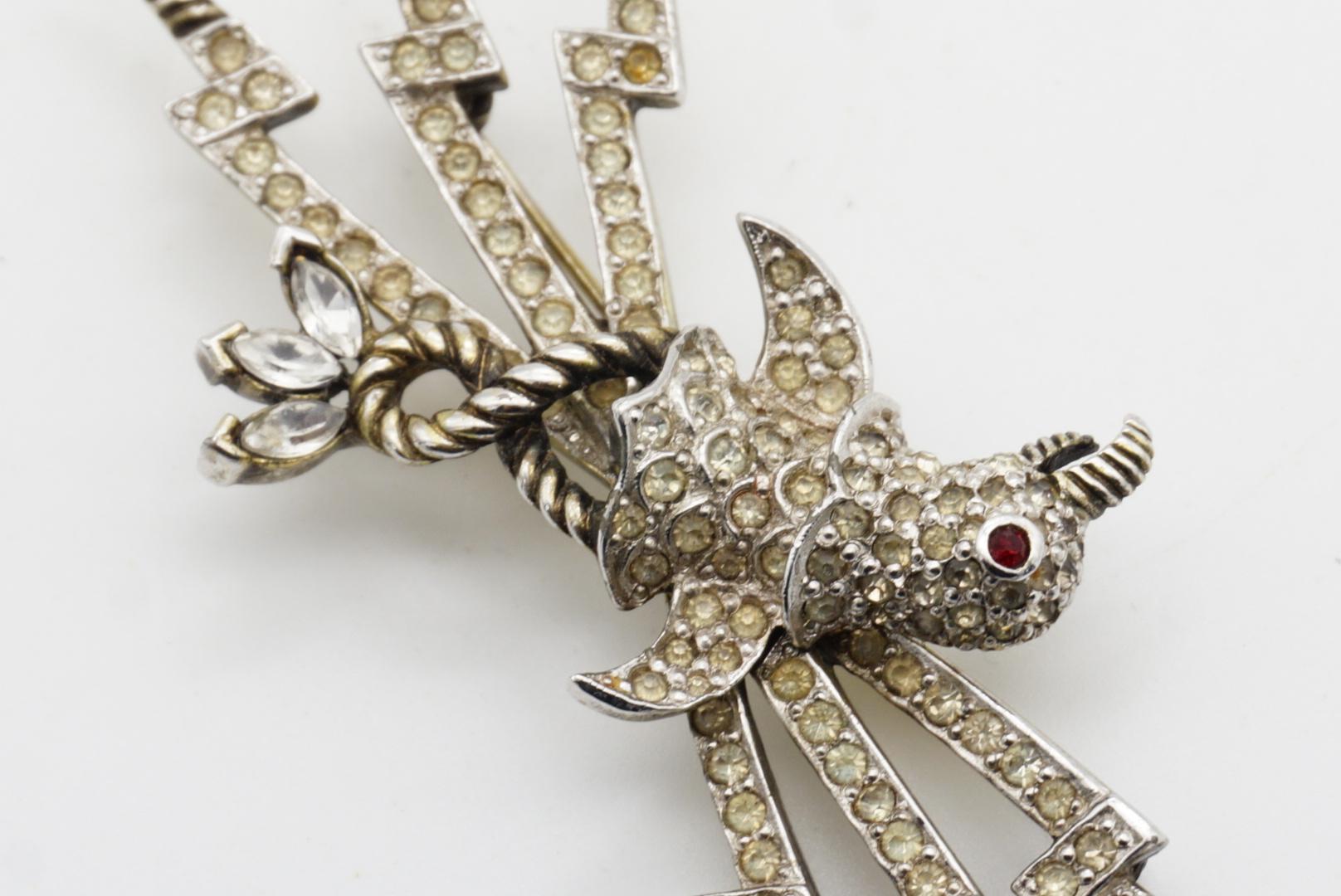 Christian Dior Mitchel Maer 1950 Red Eye Bird Penguin Crystals Lightning Brooch For Sale 6
