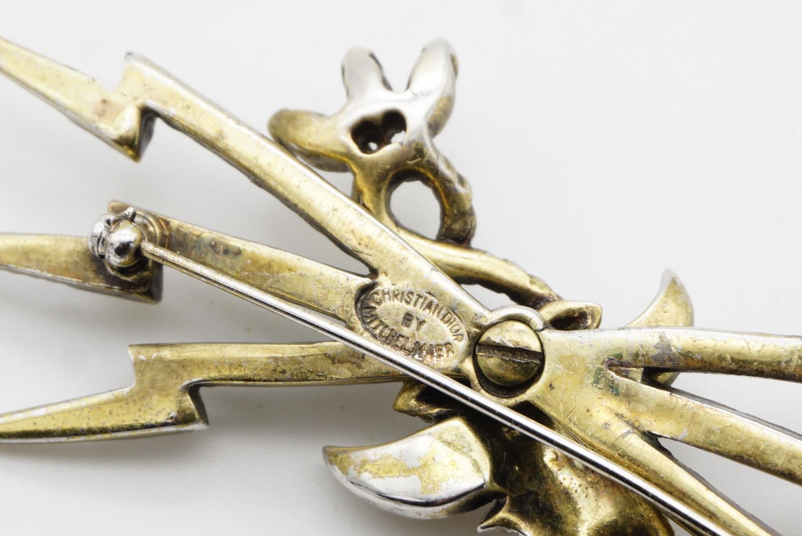 Christian Dior Mitchel Maer 1950 Red Eye Bird Penguin Crystals Lightning Brooch For Sale 9