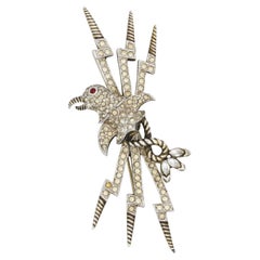 Christian Dior Mitchel Maer 1950 Red Eye Bird Penguin Crystals Lightning Brooch
