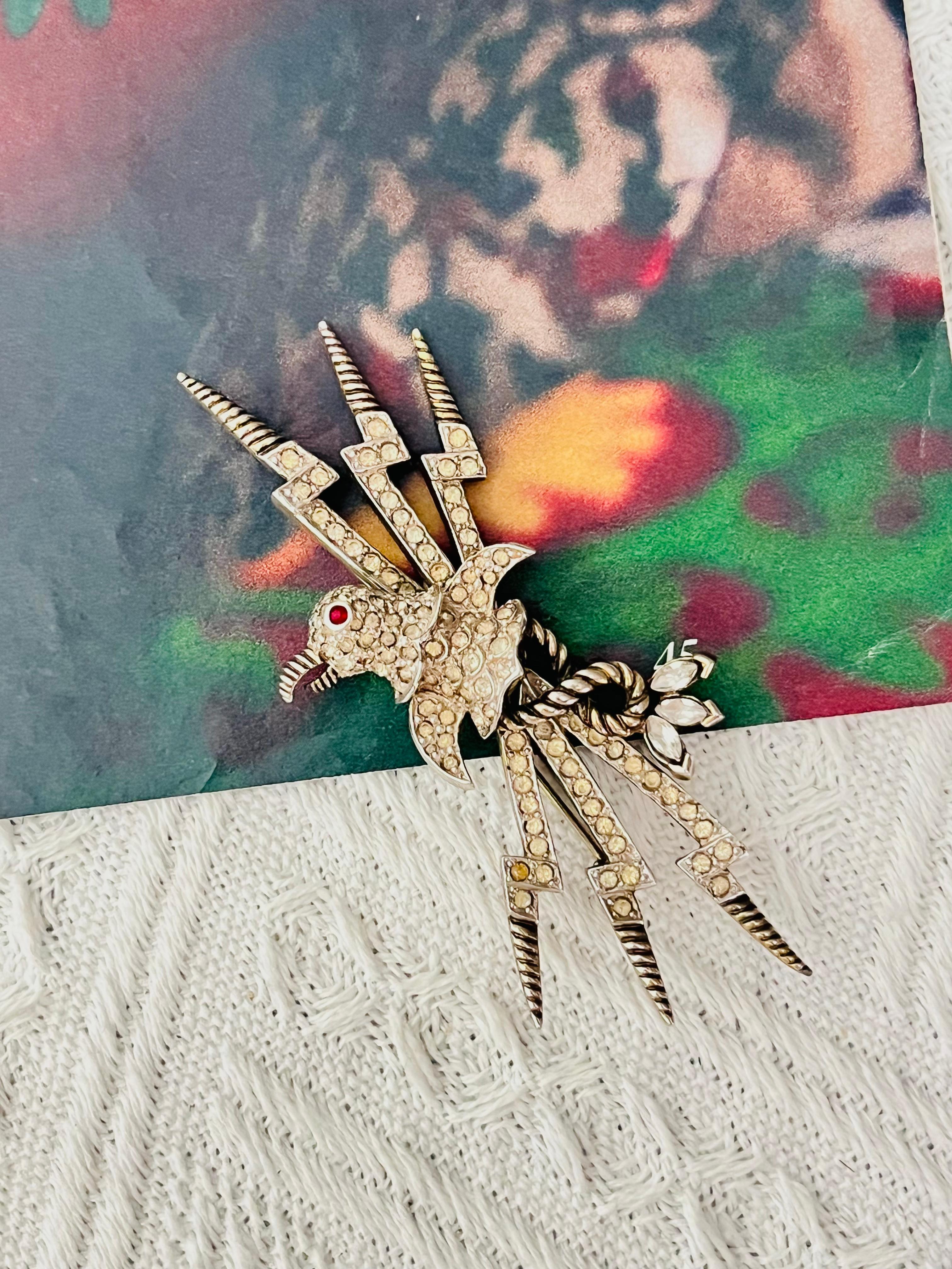 Art Deco Christian Dior Mitchel Maer 1950 Red Eye Bird Penguin Crystals Lightning Brooch For Sale