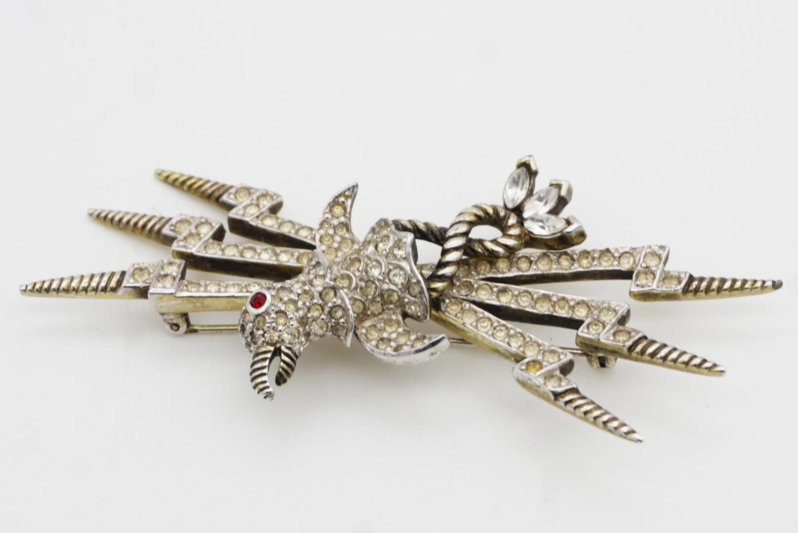 Christian Dior Mitchel Maer 1950 Red Eye Bird Penguin Crystals Lightning Brooch For Sale 4