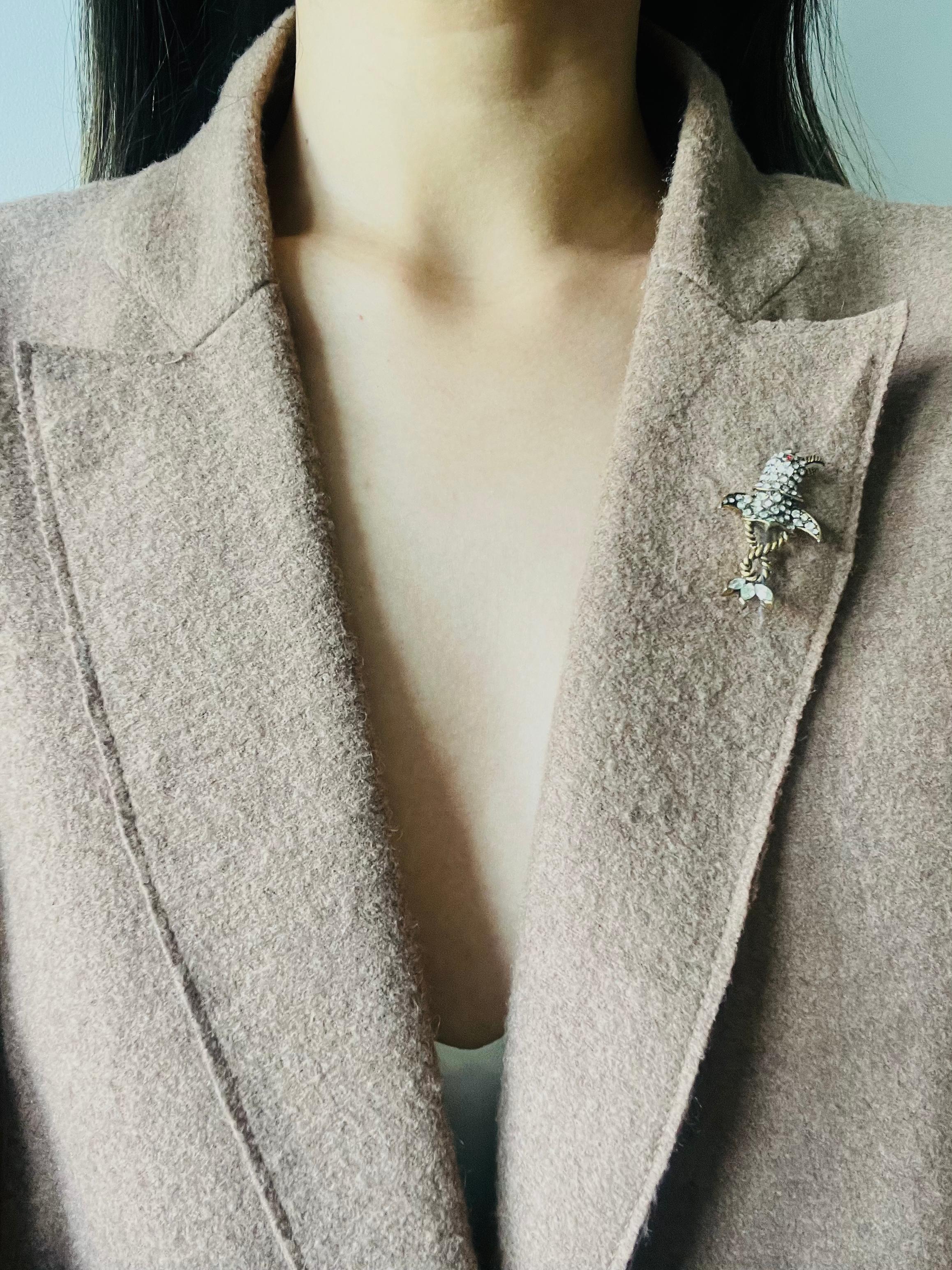 Christian Dior Mitchel Maer 1950s Bird Penguin Ruby Eye Crystals Rope Brooch For Sale 1