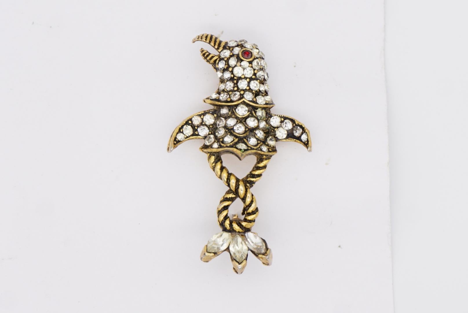 Christian Dior Mitchel Maer 1950s Bird Penguin Ruby Eye Crystals Rope Brooch For Sale 3