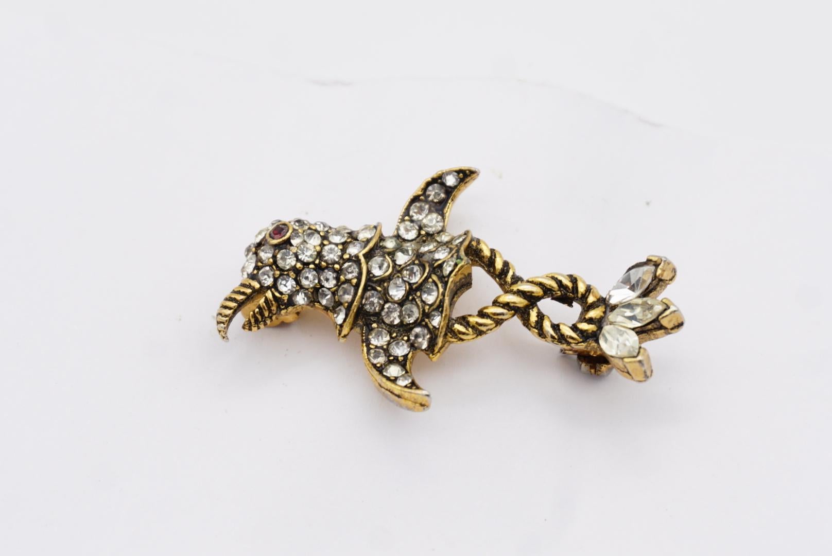 Christian Dior Mitchel Maer 1950s Bird Penguin Ruby Eye Crystals Rope Brooch For Sale 4