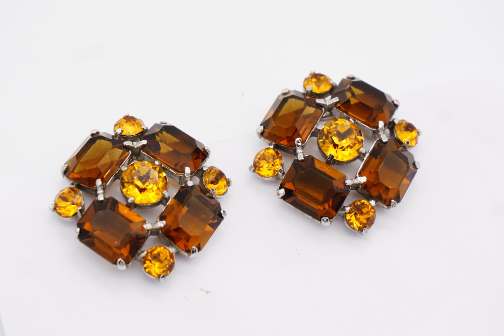 Christian Dior Mitchel Maer 1950s Citrine Amber Flower Crystals Clip Earrings For Sale 6