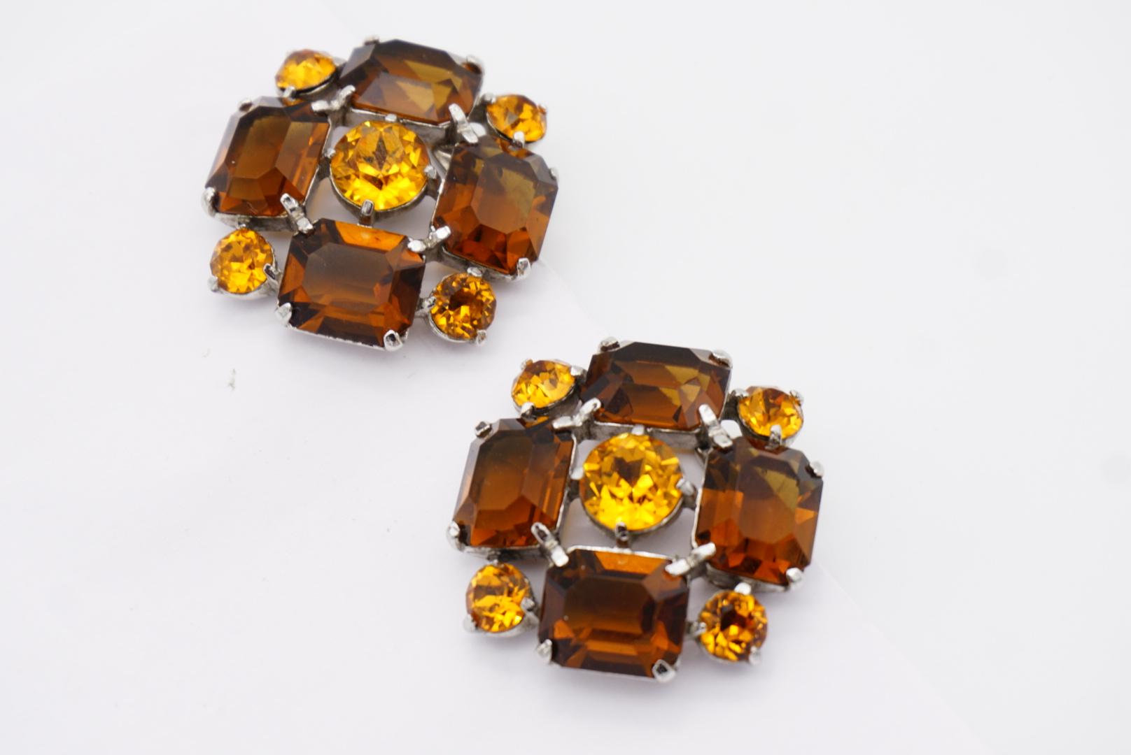 Christian Dior Mitchel Maer 1950s Citrine Amber Flower Crystals Clip Earrings For Sale 7