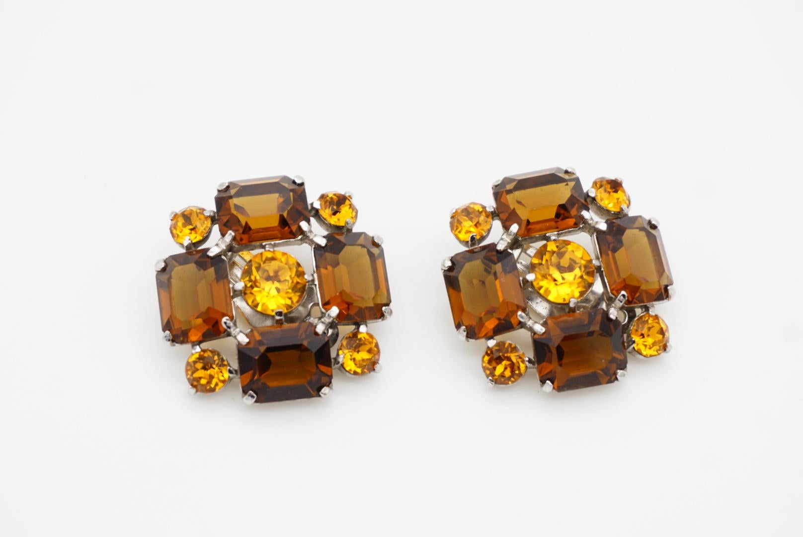 Christian Dior Mitchel Maer 1950s Citrine Amber Flower Crystals Clip Earrings For Sale 8