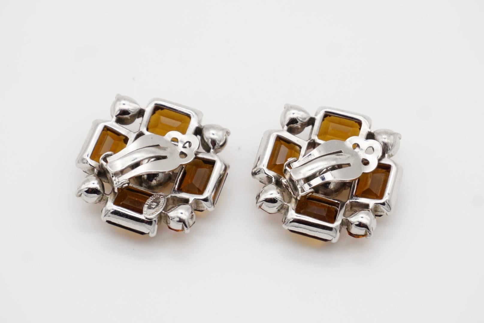 Christian Dior Mitchel Maer 1950s Citrine Amber Flower Crystals Clip Earrings For Sale 9