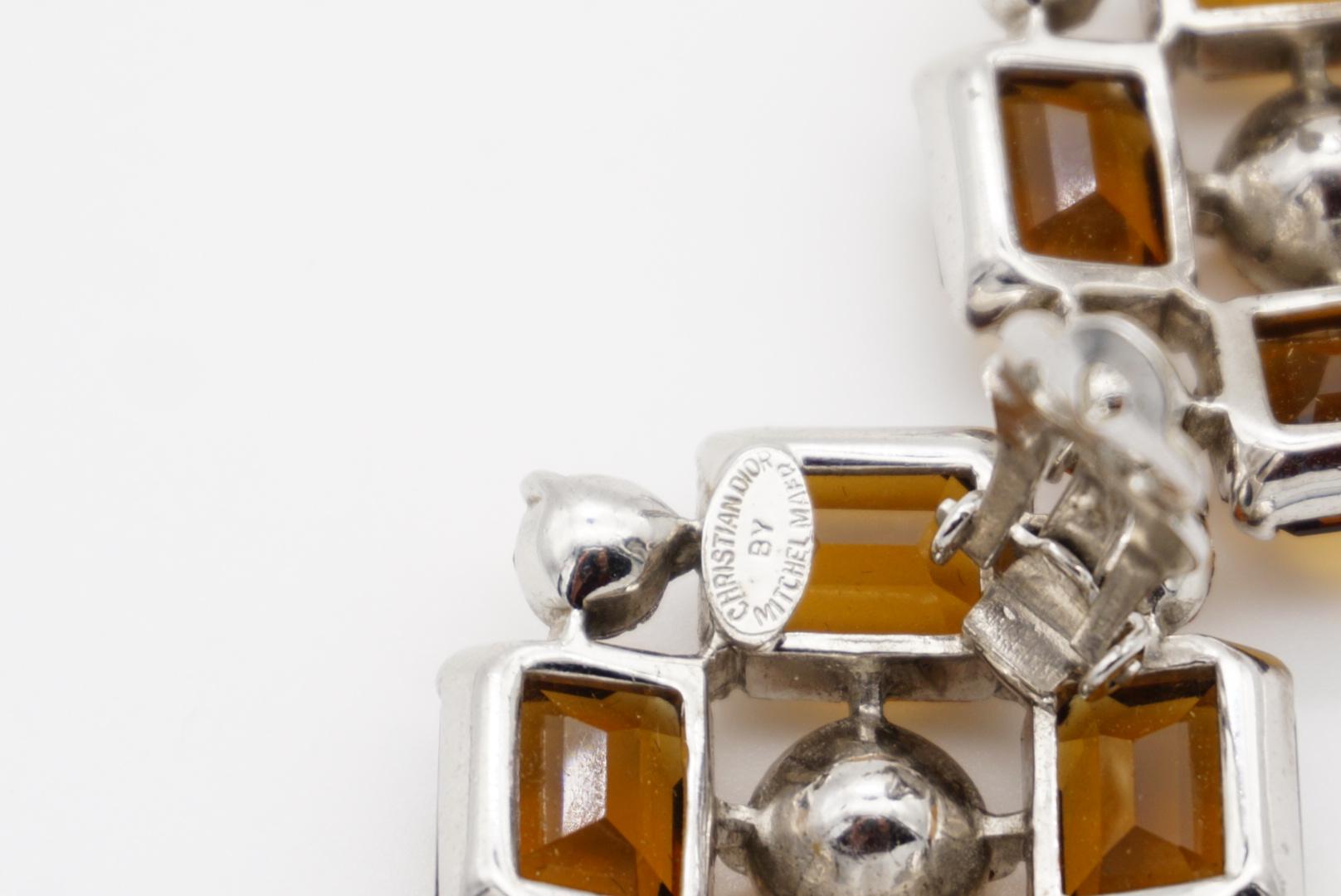 Christian Dior Mitchel Maer 1950s Citrine Amber Flower Crystals Clip Earrings For Sale 11