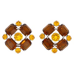 Christian Dior Mitchel Maer 1950s Citrine Amber Flower Crystals Clip Earrings